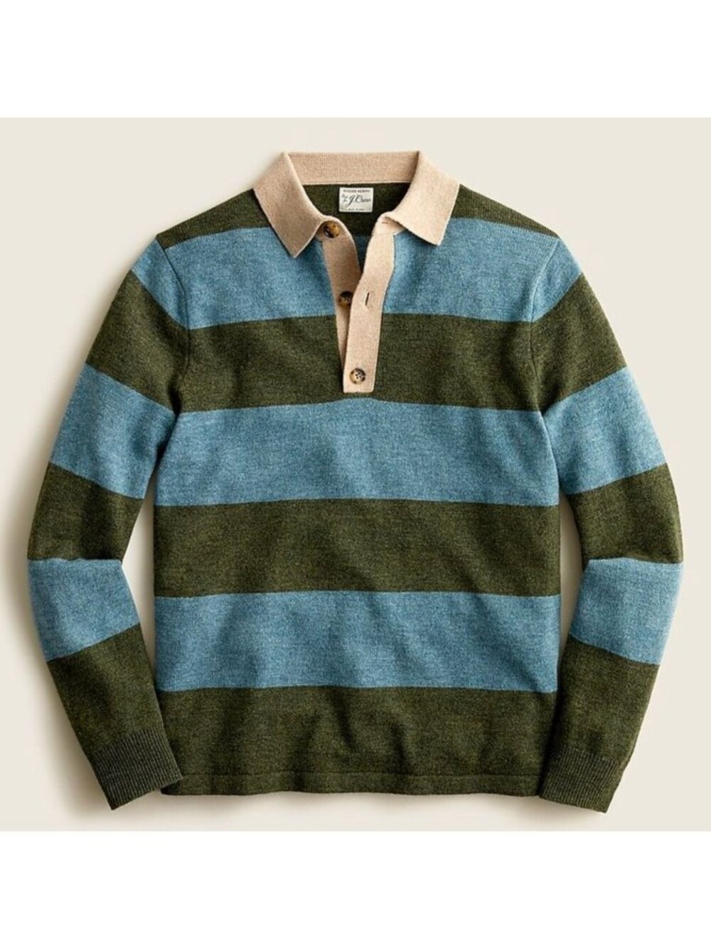 J Crew Rugged Merino Rugby Sweater in Stripe Green Blue Size M BC626